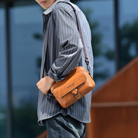 Großhandel Hochwertige PU-Leder Mode Casual Herren Umhängetasche mit Reißverschluss Wasserdichte Messenger-Tasche Kleine Quadratische Schultertasche