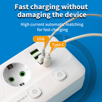 Multiprise standard allemande avec interrupteur multi-contrôle, 1 port PD, 3 ports USB, 1 port USB-C, câble ABS de 2 m, version russe