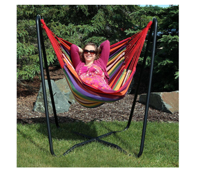 बाहरी हैममॉक चेयर धातु शैली के साथ आउटडोर हैममॉक चेयर स्विंग, सूर्यास्त में अंतरिक्ष बचत स्टैंड के साथ हैममॉक कुर्सी - Product Image 5
