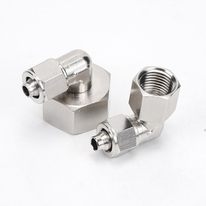 Zoni Nickel Plated Copper Quick Connect Fitting PLF8-02 Rotary Internal <b>Thread</b> Elbow 6mm Pneumatic <b>Lock</b> Nut - Product Image 3