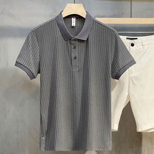 Chemises polo pour hommes de haute qualité à manches courtes, séchage rapide, imprimés rayés avec décoration boutonnée, tissu polyester de qualité pour hommes - Product Image 4