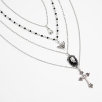 Ensemble de colliers pendentifs gothiques superposés avec crâne, portrait, moustache et croix pour femmes, style punk, accessoires de bijoux pour le cou empilables pour Halloween