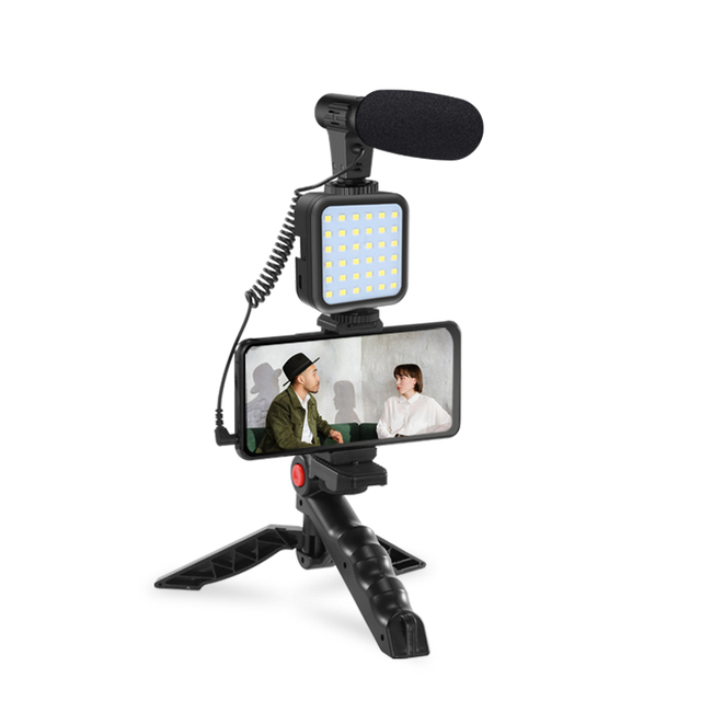 Smartphone Video Vlog Making Kit KIT-01LM Vlogging Kit With Shotgun Microphone LED Light and Wireless Remote Youtube Kit