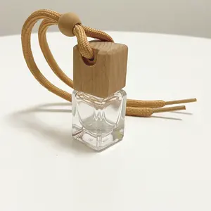 5ml8ml10ml Car Air Freshener Hanging Diffuser Pendant Essential Oil Clear Glass Bottle With String And Wooden Lid