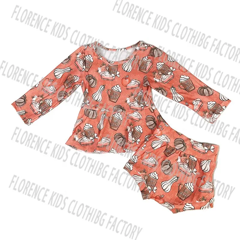 DH OEM conjunto de chicas Thanksgiving party fashion pumpkin toddler outfit girls clothing sets european