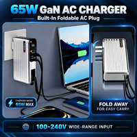 Chargeur secteur GaN 65W, batterie externe 10000mAh, charge rapide, chargeur portable, câble USB-C intégré, prise pliable remplaçable