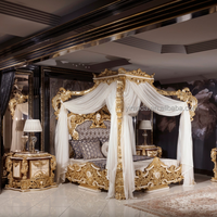Lit à baldaquin double en bois massif de style baroque, sculpté, de luxe, personnalisable, pour chambre principale de villa, de style royal français classique