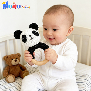 Juguete <span class=keywords><strong>de</strong></span> algodón orgánico hecho a mano al por mayor, sonajero <span class=keywords><strong>de</strong></span> ganchillo amigurumi con anillo <span class=keywords><strong>de</strong></span> madera, <span class=keywords><strong>mordedor</strong></span> para bebé, ideal para regalos <span class=keywords><strong>de</strong></span> baby shower y suministros para tiendas. - Product Image 5