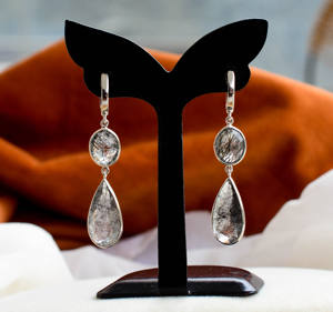 Mejor Oferta 2026 Pendientes Colgantes de Cuarzo Rutilado Negro Vena de Medianoche con Plata 925, Estilo Moderno - Product Image 1