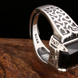 Anello Aperto in <span class=keywords><strong>Argento</strong></span> Sterling <span class=keywords><strong>925</strong></span> con Agata Acanthus, Stile Boho Thai, Ossidato, Vintage, Unisex, Ipoallergenico, Anti-ossidazione - Product Image 4