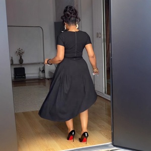 Abito Midi nero a maniche corte <span class=keywords><strong>con</strong></span> bottoni e <span class=keywords><strong>spacco</strong></span> frontale perfetto per le riunioni in ufficio e per gli appuntamenti <span class=keywords><strong>con</strong></span> la cena elegante da sera - Product Image 5