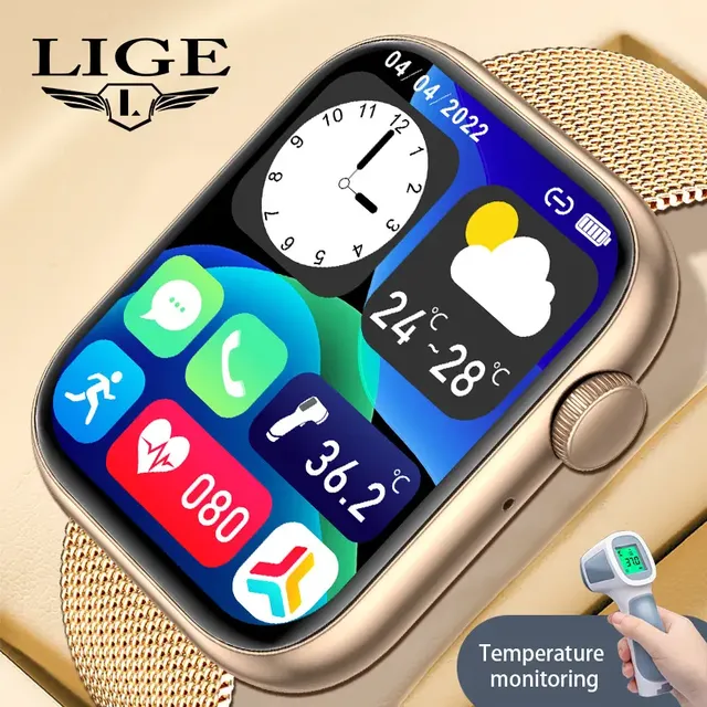 LIGE Bluetooth Call Smart Watch Men Sport Flashlight Watches Heart Rate Temperature Blood Pressure Women Smartwatch for Android