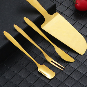 Ensemble couteau et fourchette à gâteau Yt A018 en acier inoxydable doré, spatules à pâtisserie, lavable au lave-vaisselle, couleur unie - Product Image 3
