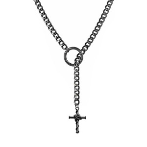 Kalung Rantai Baja Anti Karat Hitam Model Cuban Bar Punk <span class=keywords><strong>Rock</strong></span> Buatan Tangan Dapat Disesuaikan Bentuk Lariat Y Hati - Product Image 3