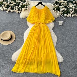 Abito da donna alla moda con cappa e cintura in chiffon - Product Image 3