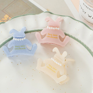 مشبك شعر كوري على شكل أرنب للفتيات، إكسسوار شعر ناعم وحلو من حمض الخليك، مشبك شعر حيواني أنيق ولطيف من الأسيتات - Product Image 2