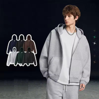 Sudadera con capucha de algodón polar de 430 g/m² con cremallera, color liso, acabado antiencogimiento, chaqueta oversize estilo hip hop para hombre OEM
