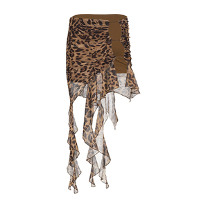 Jupe asymétrique froncée imprimé léopard pour femme avec fente haute et découpes latérales, style sexy pour soirée et club 2026 - Product Image 6
