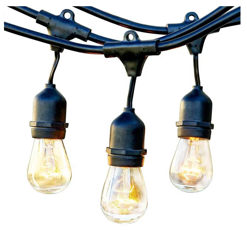 Outdoor led Bulb String Lights 48ft Heavy Duty Commercial Grade IP65 Waterproof String Lights,15 E27 Sockets, 15 LED Bulbs