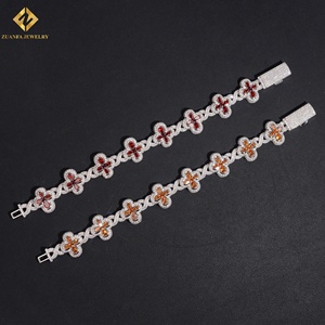 Wholesale S925 Silver Color Moissanite Cuban Link <b>Bracelet</b> Fashion Flower Rhodium Plated <b>Bracelet</b> Cross Party Jewelry - Product Image 1