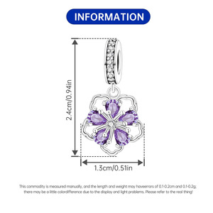 Cross-border spot white <b>copper</b> non-fading flower pendant, original niche high-end DIY <b>bracelet</b> accessory - Product Image 2