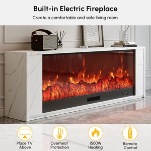 Cheminée électrique <span class=keywords><strong>en</strong></span> bois d'ingénierie moderne AJUNION, support <span class=keywords><strong>TV</strong></span>, chaleur réglable, luminosité de la flamme personnalisable avec télécommande - Product Image 2