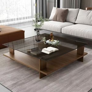 <span class=keywords><strong>Table</strong></span> basse carrée moderne <span class=keywords><strong>en</strong></span> <span class=keywords><strong>verre</strong></span> trempé <span class=keywords><strong>et</strong></span> <span class=keywords><strong>en</strong></span> bois fabriqué à la main pour le salon ou le bureau Ensemble durable pour les petits espaces - Product Image 1
