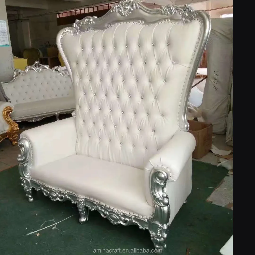 ราคาถูกเฟอร์นิเจอร์จัดงานแต่งงานทองกลับสูงราชินีกษัตริย์บัลลังก์เก้าอี้สำหรับขาย