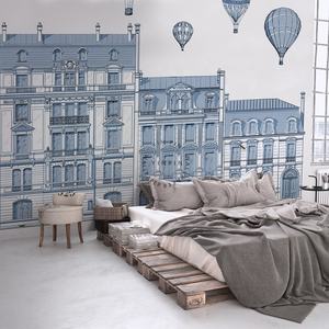 Papier adhésif d'architecture de <span class=keywords><strong>paris</strong></span> bleu pour murs papier peint de style européen - Product Image 4