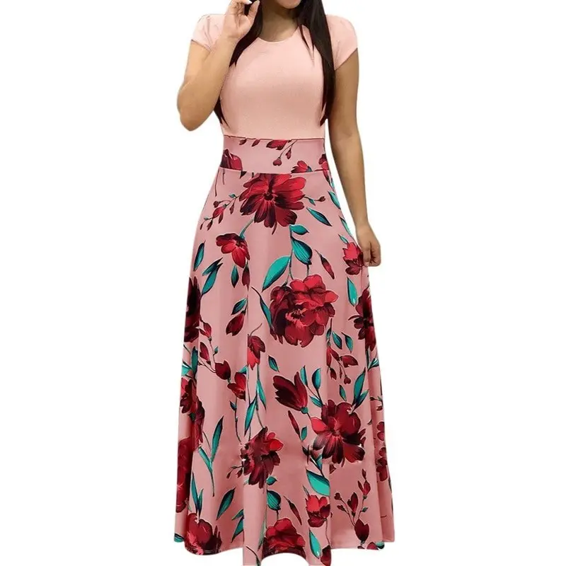المرأة الساحرة الأزهار طباعة الصيف المرقعة فستان ماكسي 2020 عارضة قصيرة الأكمام خمر بوهو شاطئ فستان طويل Vestidos