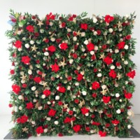 Arche de fleurs artificielles de Noël rouge et or, mur floral vert pin et rose rouge pour la décoration de fêtes, mariages et événements