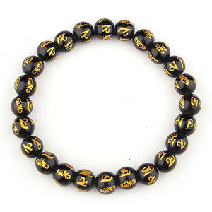 Braccialetto di perline di pietra di agata religiosa intagliata tibetana delle scritture di <span class=keywords><strong>ossidiana</strong></span> <span class=keywords><strong>nera</strong></span> Tianzhu - Product Image 2