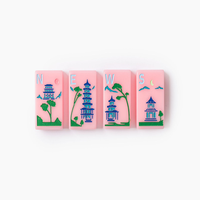 Jeu de tuiles de mahjong américain en acrylique à quatre couches avec icônes de paysages urbains roses, œuvre d'art personnalisée pour les cadeaux en gros et les détaillants de jeux
