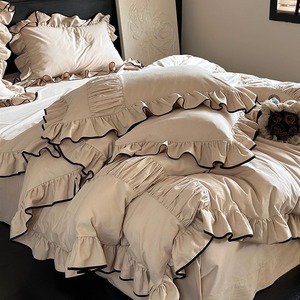 Cotton Brushed <b>Bedding</b> <b>Set</b> Solid Color Ruffle Design Home Use - Product Image 2