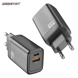 GaN 65W PD Wall Charger Super Fast GaN Charger for Laptop USB-C USB-A Cell Phone Power Adapter