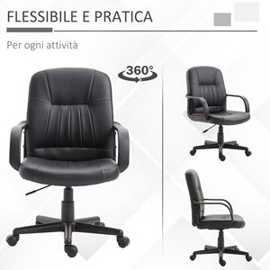 Silla de oficina giratoria ergonómica Vinsetto, silla de oficina ajustable en altura en piel sintética 60 × 60 × 90-99cm negra - Product Image 6