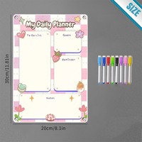 Tableau d'agenda magnétique effaçable à sec en acrylique rose style mignon avec marqueurs de couleur gravés au laser et imprimés UV pour la maison et le bureau