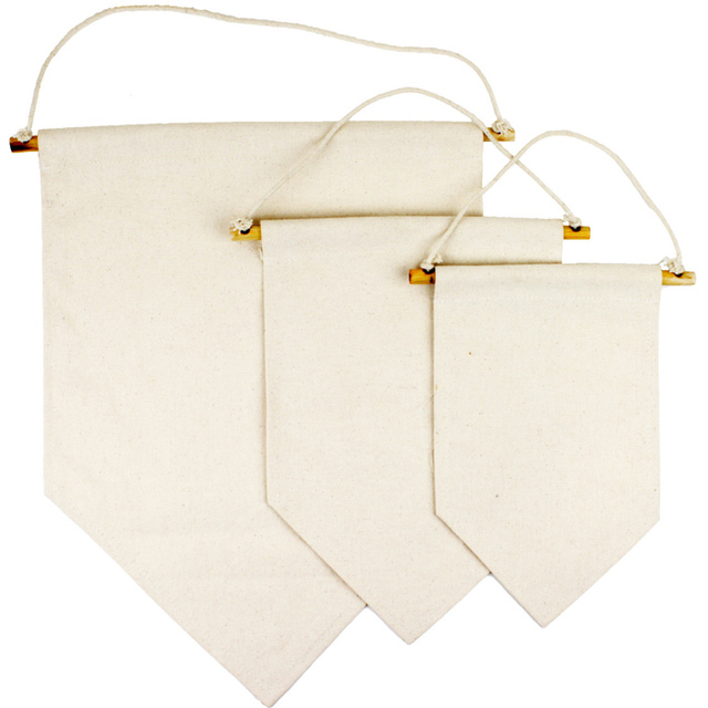 Factory Directly Cheap Custom Size Logo Cotton Canvas Digital Fabric Printed Display Natural Wall Hanging Pennant Flag Banner