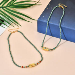 精品珠宝手工宽松珠子项链18k镀金彩色波西米亚珐琅塔罗牌吊坠项链 - Product Image 4