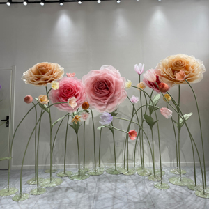 H-670 fiori di Organza di seta in piedi giganti grande sfondo di fiori di papavero di peonia rosa di alta qualità per la decorazione della festa dell'evento di nozze - Product Image 2