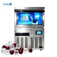 Machine à glaçons professionnelle en acier inoxydable avec contrôle tactile et lumière bleue pour compartiment à glace, idéale pour la restauration