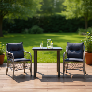 Conjunto de Bistro de Ratán Sintético Gris con Cojines, 2 Plazas, Muebles de Jardín para Exteriores, Diseño Contemporáneo - Product Image 2