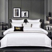 Parure de lit de luxe 4 pièces rayée turquoise en satin jacquard, housse de couette douce et respirante, style hôtelier, pour chambre à coucher
