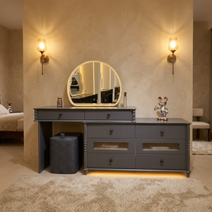 Table de maquillage moderne avec miroir éclairé et tiroirs de rangement pour meubles de chambre - Product Image 4