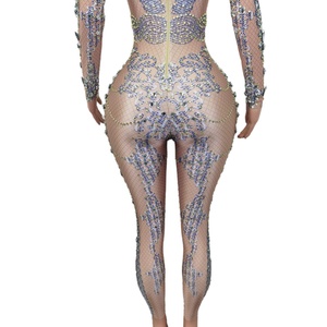 Body de manga larga brillante con diamantes de imitación, traje de actuación de Festival, <span class=keywords><strong>mono</strong></span> de <span class=keywords><strong>talla</strong></span> <span class=keywords><strong>grande</strong></span> con diamantes sexis para mujer, <span class=keywords><strong>mono</strong></span> de <span class=keywords><strong>fiesta</strong></span> para mujer - Product Image 6