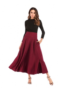 Jupes longues plissées à taille haute avec poche pour femmes, printemps, fente latérale, mode, avec ceinture, décontractées, Saia Longa, gris E8601 - Product Image 3