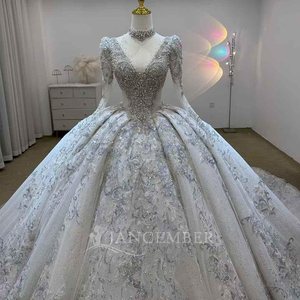 Robe de mariée de luxe, robe de bal de mariée, col en V, robe de mariée élégante à la française, Lsjj72 - Product Image 3