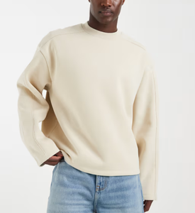 Felpe Oversize Personalizzate con Collo Tondo e Maniche Lunghe per Uomo, Taglie Grandi, in Bianco - Product Image 1