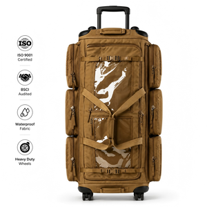 Borsa Tattica con <span class=keywords><strong>Ruote</strong></span> in Poliestere 1000D, Borsa Multitasca Resistente con Rotelle, Colore Coyote Tan, Sistema Molle, Grande Capacità - Product Image 1
