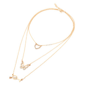 Collares en capas para mujer con colgante de mariposa y corazón, de cristal y diamantes de imitación, de aleación de zinc, joyería de moda para fiestas 2024 - Product Image 5